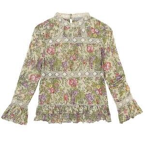 ASOS SZ 4 Floral Lace Trim Blouse dainty romantic Cottagecore Ruffle Sleeve Top